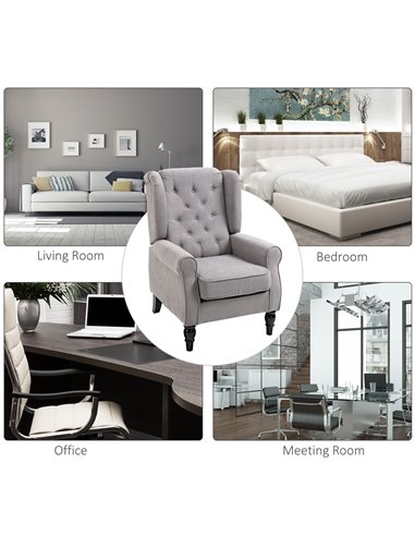 HOMCOM Retro Accent Chair, Wingback Armchair with Wood Frame Button Tufted Design for Living Room Bedroom, Grey