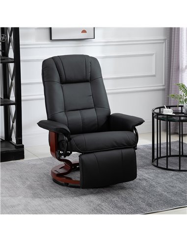 HOMCOM Manual Recliner Chair Armchair Sofa with Faux Leather Upholstered Wooden Base for Living Room Bedroom, Black