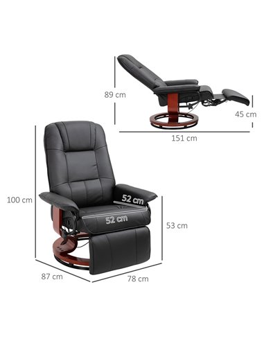 HOMCOM Manual Recliner Chair Armchair Sofa with Faux Leather Upholstered Wooden Base for Living Room Bedroom, Black