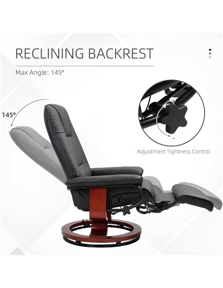 HOMCOM Manual Recliner Chair Armchair Sofa with Faux Leather Upholstered Wooden Base for Living Room Bedroom, Black - pic 24570 | FastDaddyshop