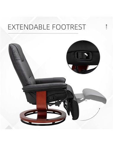 HOMCOM Manual Recliner Chair Armchair Sofa with Faux Leather Upholstered Wooden Base for Living Room Bedroom, Black