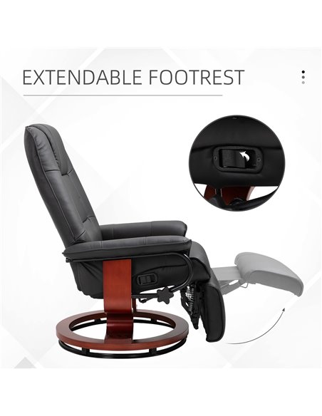 HOMCOM Manual Recliner Chair Armchair Sofa with Faux Leather Upholstered Wooden Base for Living Room Bedroom, Black - pic 24571 | FastDaddyshop