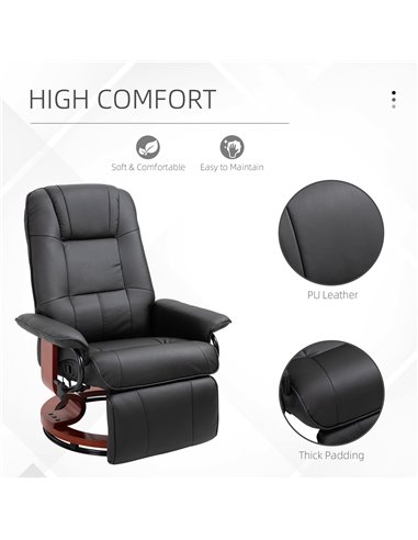 HOMCOM Manual Recliner Chair Armchair Sofa with Faux Leather Upholstered Wooden Base for Living Room Bedroom, Black
