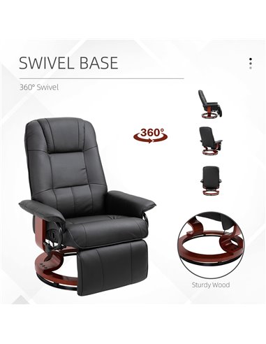 HOMCOM Manual Recliner Chair Armchair Sofa with Faux Leather Upholstered Wooden Base for Living Room Bedroom, Black