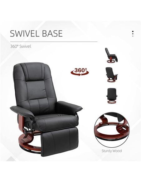 HOMCOM Manual Recliner Chair Armchair Sofa with Faux Leather Upholstered Wooden Base for Living Room Bedroom, Black - pic 24573 | FastDaddyshop