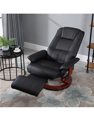 HOMCOM Manual Recliner Chair Armchair Sofa with Faux Leather Upholstered Wooden Base for Living Room Bedroom, Black