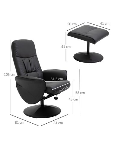 HOMCOM Executive Recliner Chair with High Back and Footstool, Black