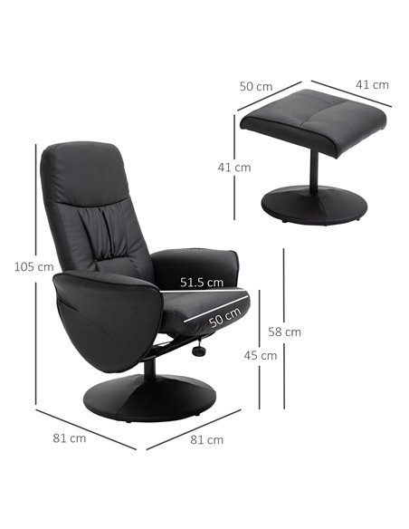 HOMCOM Executive Recliner Chair with High Back and Footstool, Black - pic 24578 | FastDaddyshop