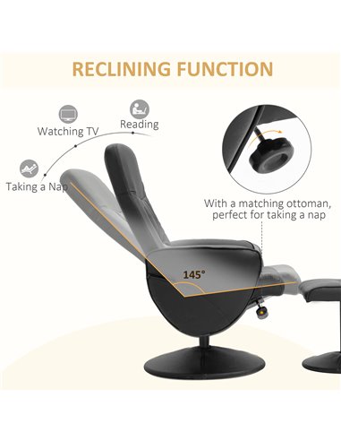 HOMCOM Executive Recliner Chair High Back and Footstool Armchair Lounge Seat Black
