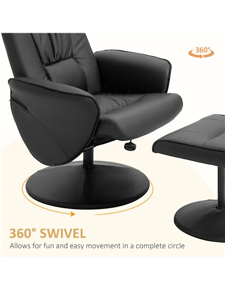 HOMCOM Executive Recliner Chair High Back and Footstool Armchair Lounge Seat Black - pic 24580 | FastDaddyshop