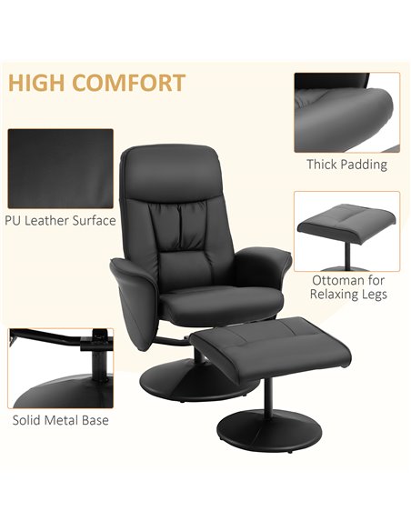 HOMCOM Executive Recliner Chair High Back and Footstool Armchair Lounge Seat Black - pic 24581 | FastDaddyshop