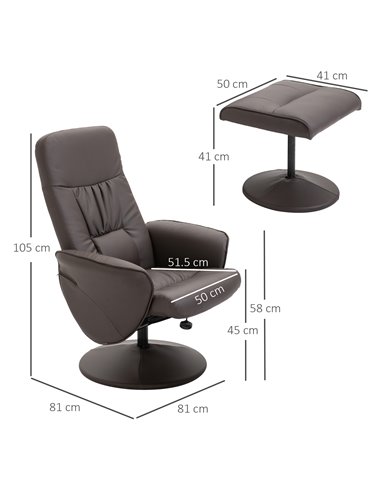 HOMCOM Executive Recliner Chair with High Back and Footstool, Brown