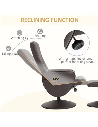 HOMCOM Executive Recliner Chair High Back and Footstool Armchair Lounge Seat Brown