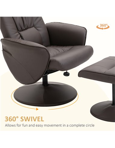 HOMCOM Executive Recliner Chair High Back and Footstool Armchair Lounge Seat Brown