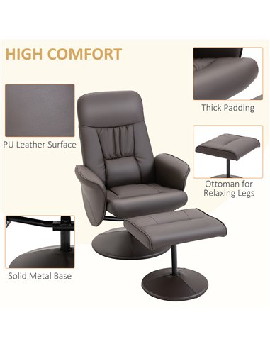 HOMCOM Executive Recliner Chair High Back and Footstool Armchair Lounge Seat Brown