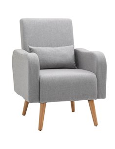 HOMCOM Linen-Touch Armchair, Upholstered Leisure Lounge Sofa with Wooden Frame, Grey