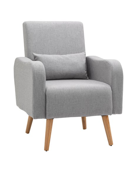HOMCOM Linen-Touch Armchair, Upholstered Leisure Lounge Sofa with Wooden Frame, Grey - pic 24594 | FastDaddyshop
