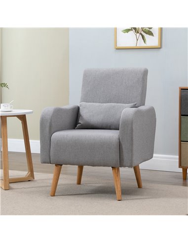 HOMCOM Linen-Touch Armchair, Upholstered Leisure Lounge Sofa with Wooden Frame, Grey