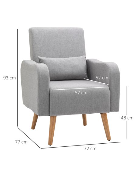 HOMCOM Linen-Touch Armchair, Upholstered Leisure Lounge Sofa with Wooden Frame, Grey - pic 24596 | FastDaddyshop
