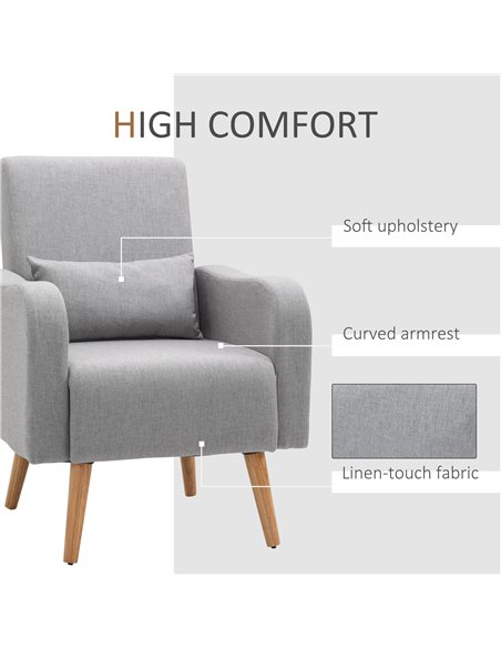 HOMCOM Accent Chair, Linen-Touch Armchair, Upholstered Leisure Lounge Sofa, Club Chair with Wooden Frame, Grey - pic 24597 | FastDaddyshop