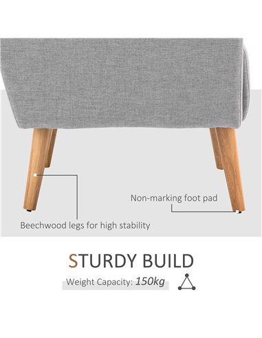 HOMCOM Accent Chair, Linen-Touch Armchair, Upholstered Leisure Lounge Sofa, Club Chair with Wooden Frame, Grey