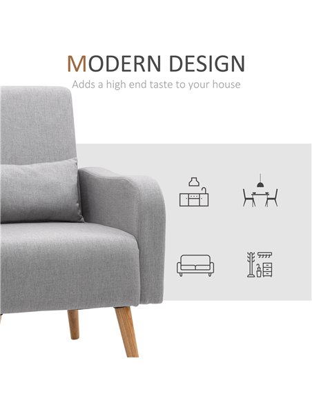 HOMCOM Accent Chair, Linen-Touch Armchair, Upholstered Leisure Lounge Sofa, Club Chair with Wooden Frame, Grey - pic 24599 | FastDaddyshop