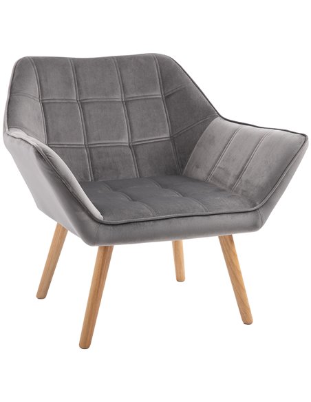HOMCOM Armchair with Wide Arms, Iron Frame, Wooden Legs, Grey - pic 24603 | FastDaddyshop