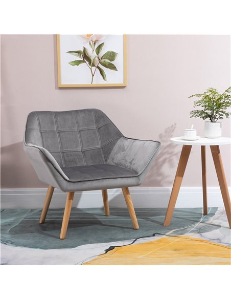 HOMCOM Armchair with Wide Arms, Iron Frame, Wooden Legs, Grey - pic 24604 | FastDaddyshop