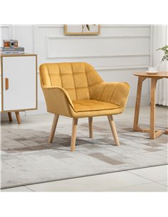 HOMCOM Armchair with Wide Arms, Iron Frame, Wooden Legs, Yellow 2