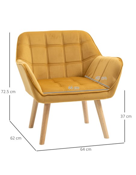 HOMCOM Armchair with Wide Arms, Iron Frame, Wooden Legs, Yellow - pic 24614 | FastDaddyshop