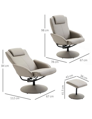 HOMCOM Adjustable PU Leather Executive Reclining Chair with Footrest Stool, Grey
