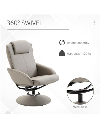 HOMCOM Adjustable PU Leather Recliner Swivel Executive Reclining Chair High Back Armchair Lounge Seat with Footrest Stool