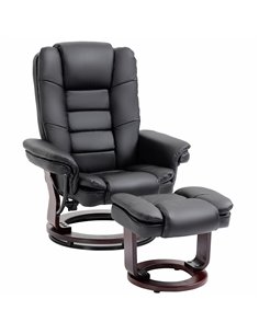 HOMCOM PU Leather Recliner and Footrest Set, Lounge Armchair, Black