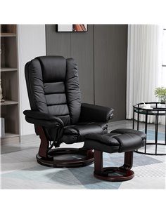 HOMCOM PU Leather Recliner and Footrest Set, Lounge Armchair, Black 2