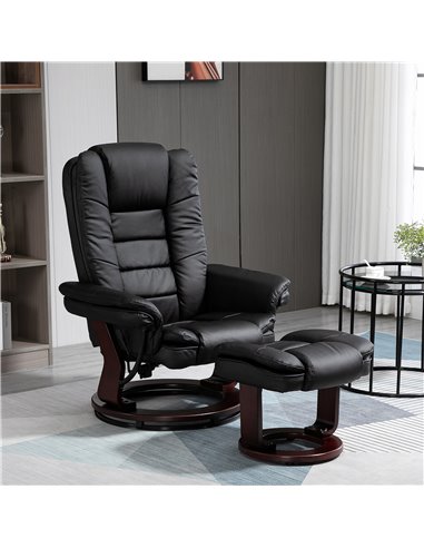 HOMCOM PU Leather Recliner and Footrest Set, Lounge Armchair, Black