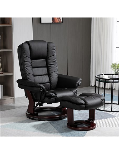 HOMCOM PU Leather Recliner and Footrest Set, Lounge Armchair, Black - pic 24640 | FastDaddyshop
