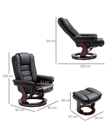 HOMCOM PU Leather Recliner and Footrest Set, Lounge Armchair, Black