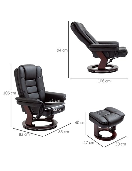 HOMCOM PU Leather Recliner and Footrest Set, Lounge Armchair, Black - pic 24641 | FastDaddyshop