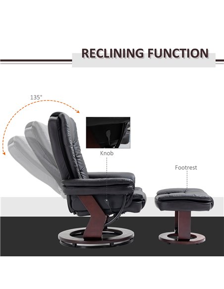 HOMCOM PU Leather Recliner and Footrest Set, Lounge Armchair, Black - pic 24642 | FastDaddyshop