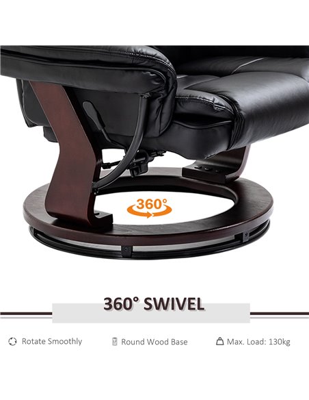 HOMCOM Manual Recliner and Footrest Set PU Leather Leisure Lounge Chair Armchair with Swivel Wood Base, Black - pic 24643 | FastDaddyshop