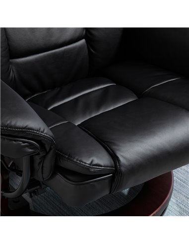 HOMCOM Manual Recliner and Footrest Set PU Leather Leisure Lounge Chair Armchair with Swivel Wood Base, Black