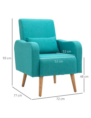 HOMCOM Linen-Touch Armchair, Lounge Sofa with Wooden Frame, Teal