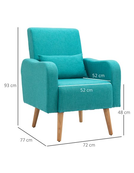 HOMCOM Linen-Touch Armchair, Lounge Sofa with Wooden Frame, Teal - pic 24650 | FastDaddyshop