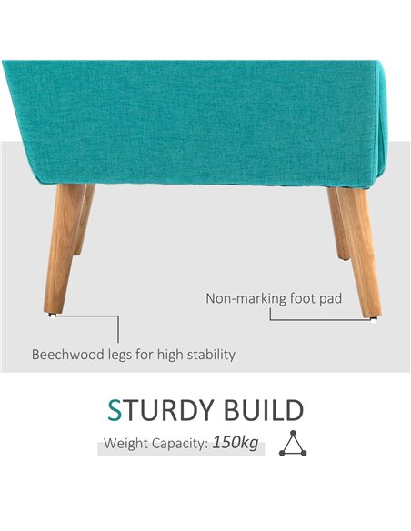 HOMCOM Accent Chair, Linen-Touch Armchair, Upholstered Leisure Lounge Sofa, Club Chair with Wooden Frame, Teal - pic 24652 | FastDaddyshop