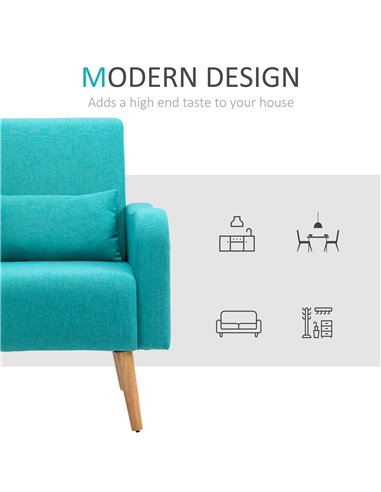 HOMCOM Accent Chair, Linen-Touch Armchair, Upholstered Leisure Lounge Sofa, Club Chair with Wooden Frame, Teal