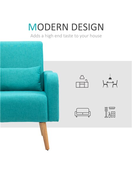 HOMCOM Accent Chair, Linen-Touch Armchair, Upholstered Leisure Lounge Sofa, Club Chair with Wooden Frame, Teal - pic 24653 | FastDaddyshop