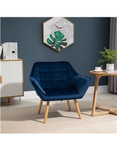 HOMCOM Armchair with Wide Arms, Iron Frame, Wooden Legs, Blue 2