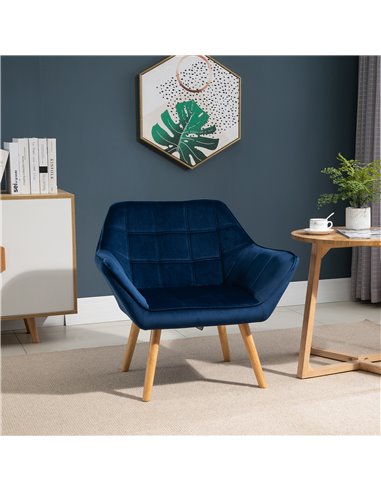 HOMCOM Armchair with Wide Arms, Iron Frame, Wooden Legs, Blue
