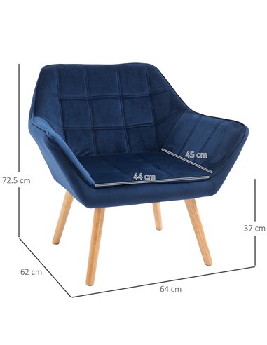 HOMCOM Armchair with Wide Arms, Iron Frame, Wooden Legs, Blue