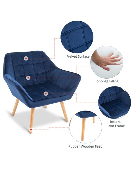 HOMCOM Armchair with Wide Arms, Iron Frame, Wooden Legs, Blue - pic 24660 | FastDaddyshop